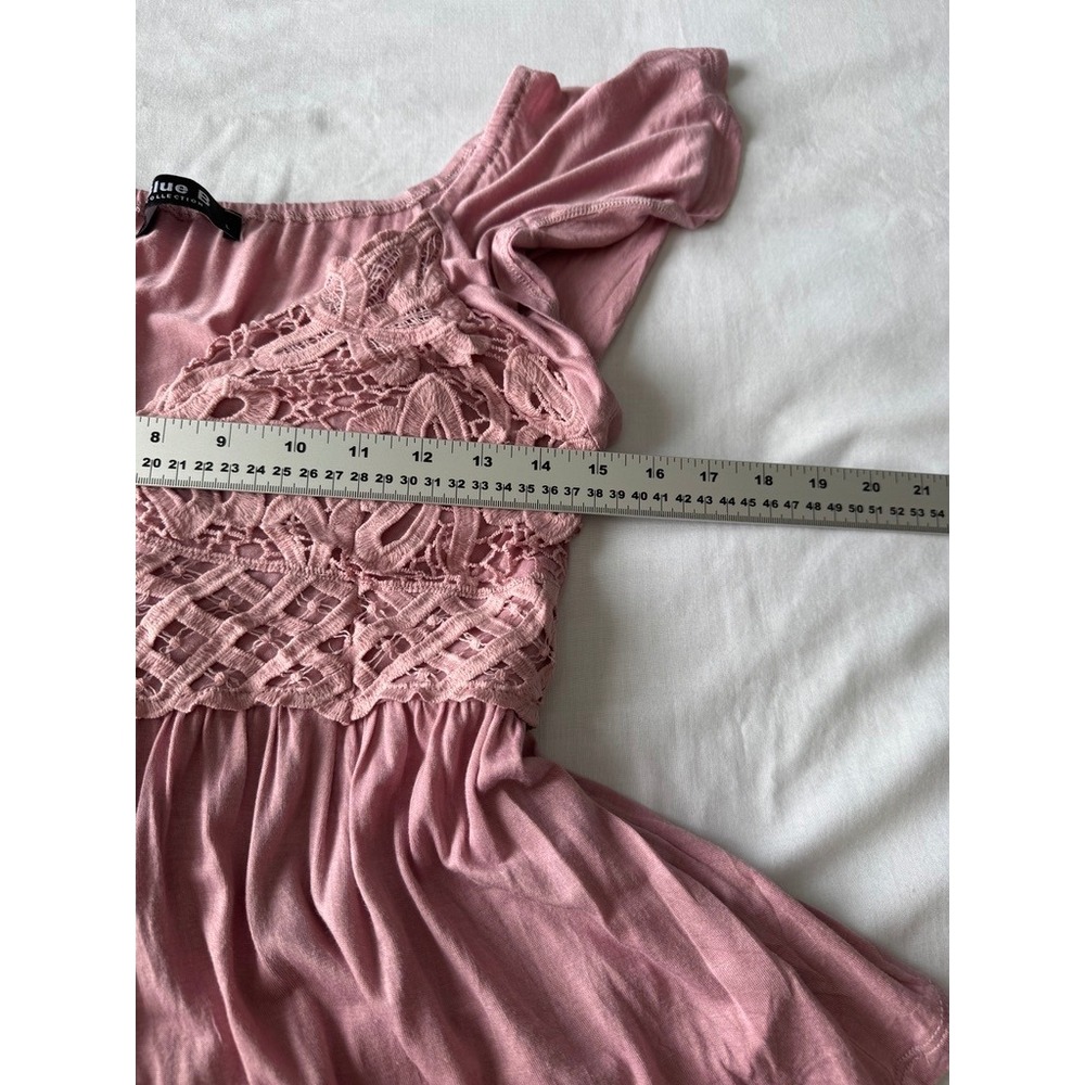 Blue B Collection Dusty Pink Lace Crochet V-Neck Flutter Sleeve Peplum Top M - Picture 7 of 10